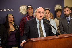 Attorney Doug Parr speaks during a press conference lead by ACLU and allies dounouncing legislative efforts to silence protestors, at the Oklahoma State Capitol, Wednesday, March 8, 2017. - GARETT FISBECK