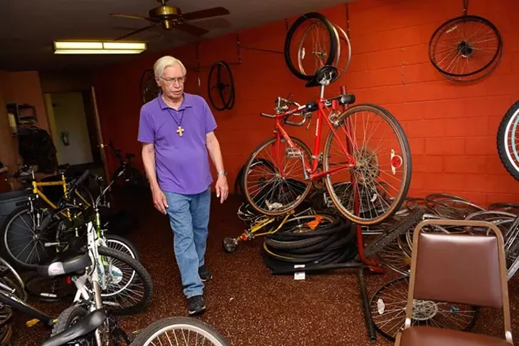 Larry Batten at his shop at Chain Reaction Ministries at First Christian Church, Friday, May 27, 2016. - GARETT FISBECK
