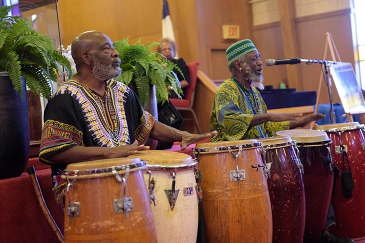 Jahrub led a musical tribute to Clara Luper during the 59th Oklahoma City Sit-In Anniversary at Fifth Street Baptist Church earlier this month. - GARETT FISBECK