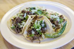 Carne asada tacos at Taqueria El Rey, Monday, Oct. 3, 2016. - GARETT FISBECK