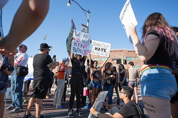 Protestors gather in Bricktown at the Black Lives Matter protest on Sunday, July 10, 2016 in Oklahoma City. - EMMY VERDIN