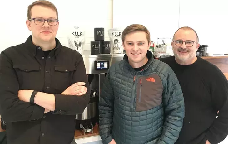 Steve Willingham, Hobbs Halbert and Michael Halbert opened KLLR Coffee in August 2017. (Photo Jacob Threadgill)
