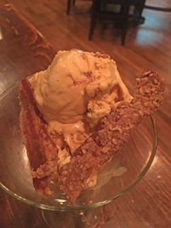 A salted caramel ice cream is enhanced with crunchy, brown sugar-covered pieces of bacon. (Photo Jacob Threadgill)