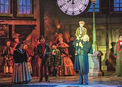 center Anthony Newmann plays Tiny Tim and Dirk Lumbard plays Ebenezer Scrooge in Lyric Theatre’s A Christmas Carol. | Photo KO Rinearson / Lyric Theatre of Oklahoma / provided