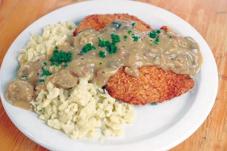 Jägerschnitzel mit Pilzrahmsauce, Spätzle at Royal Bavaria in Moore, Wednesday, Oct. 12, 2016. (Garett Fisbeck) - GAZETTE / FILE