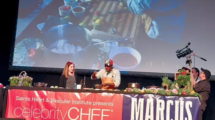 Marcus Samuelsson leads a cooking demonstration during the eighth St. Anthony Celebrity Chef event. - PHOTO JACOB THREADGILL