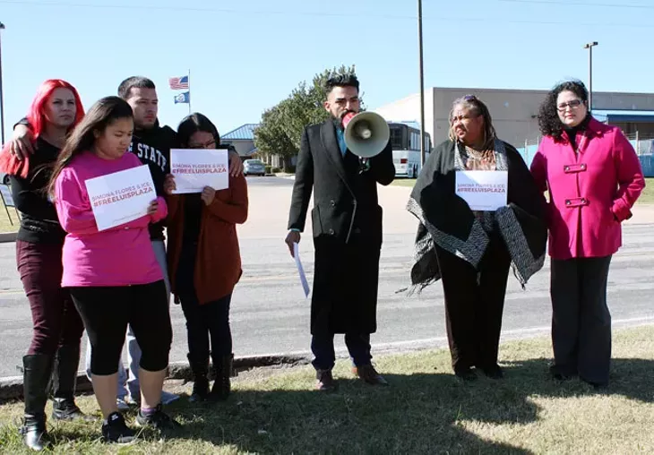Family and friends of Luis Plaza gathered outside the U.S. Citizenship and Immigration Services office in south Oklahoma City in late October. (Photo Laura Eastes)
