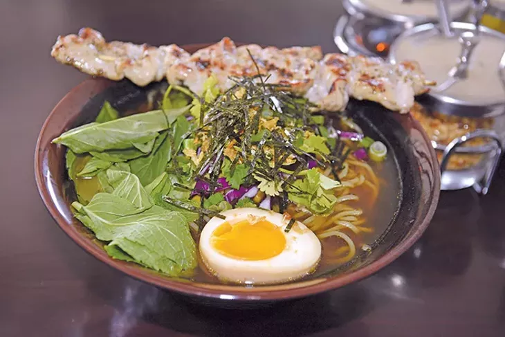 A Noodee bowl with ramen, grilled pork and pork broth. - PHOTO JACOB THREADGILL
