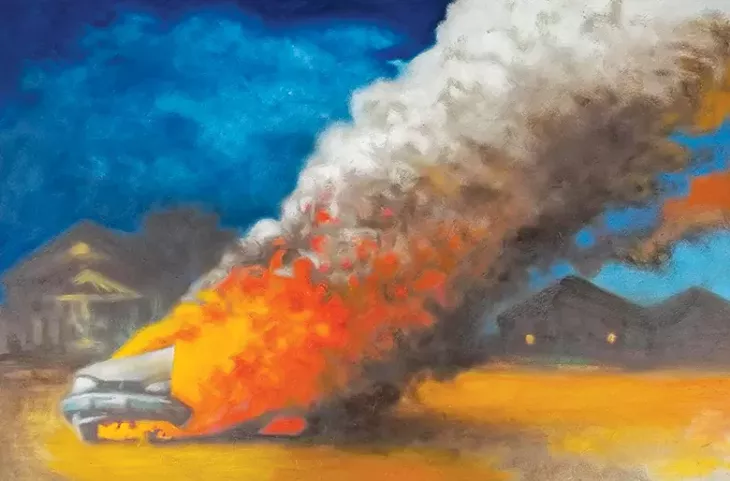 “Car on Fire in the Cul de Sac” by J. Chris Johnson - PROVIDED
