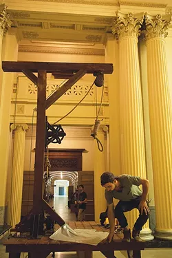 A gallows is constructed on the set of John Scamehorn’s Pax Masculina inside Guthrie’s Scottish Rite Temple. - NATHAN POPPE / PROVIDED