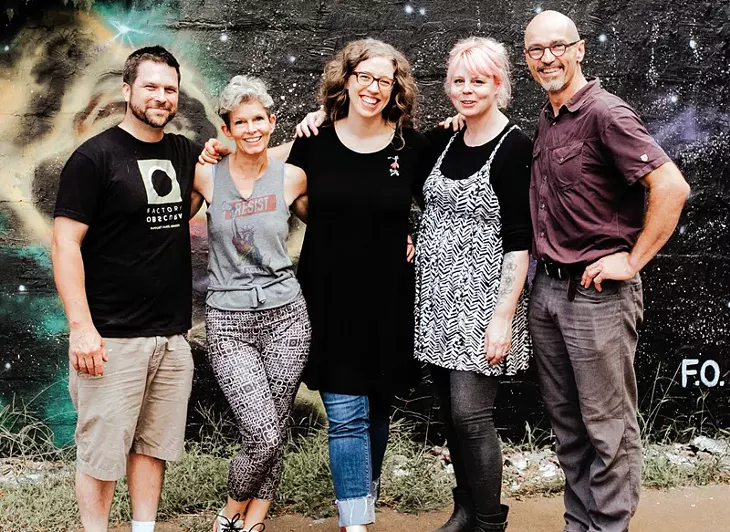 from left Hugh Meade, Laura Massenat, Kelsey Karper, Tammy Greenman and Laurent Massenat are the founders of Factory Obscura. - ALEXA ACE