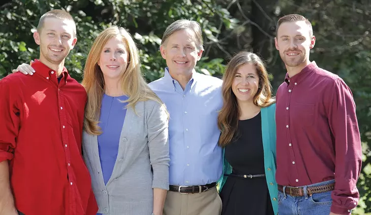 Mike Hunter (center, pictured with Brock Hunter, Cheryl Hunter, Rachel Hunter and Barett Hunter) is the Republican candidate for Oklahoma attorney general. - PROVIDED