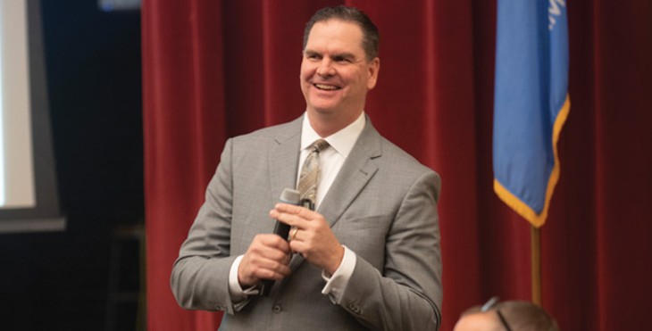 Oklahoma City Public Schools superintendent Sean McDaniel presented three possible paths to majorly realign public schools to a packed Northeast Academy auditorium Jan. 22. - MIGUEL RIOS