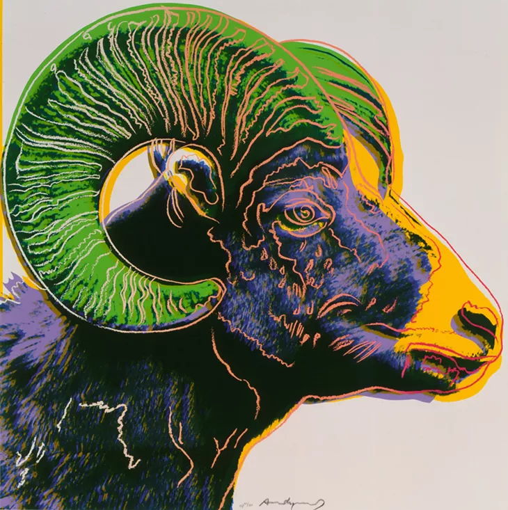 "Bighorn Ram" (1983) from Endangered Species by Andy Warhol - 1998.1. 2466.10 - THE ANDY WARHOL MUSEUM, PITTSBURGH; FOUNDING COLLECTION, CONTRIBUTION THE ANDY WARHOL FOUNDATION FOR THE VISUAL ARTS, INC. / NATIONAL COWBOY & WESTERN HERITAGE MUSEUM / PROVIDED