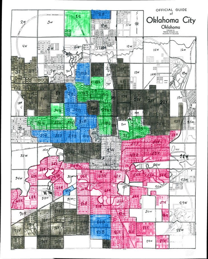 REDLINING MAP KEY -  - Robert Nelson, director of the Digital Scholarship Lab at the University of Richmond, helped design and lead the efforts of Mapping Inequality. -  -  - The project collected more than 150 archived redlining maps and overlaid them over modern city maps. - Nelson explained the key for Oklahoma City’s 1930s-era redlining map. It’s best interpreted by the following letter grades. -  -  - A — green, labeled as #G, considered best - B — blue, labeled as #B, considered desirable - C — brown, labeled as #Y, considered declining - D — red, labeled as #R, considered hazardous -  - The white areas, labeled as #W, were commercial or undeveloped properties. - NATHAN POPPE / CURBSIDE CHRONICLE / PROVIDED