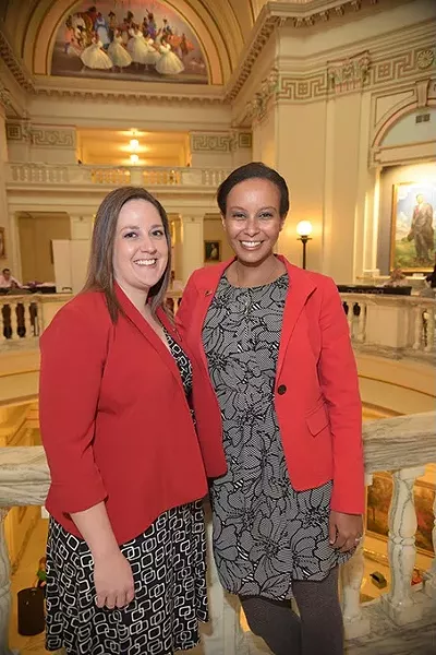 From left, Calley Herth, Communications Director, and Naomi Amaha, Government Relations Director, with the American Heart Association, on the 4th floor rotunda of the Oklahoma State Capitol. Naomi is a lobbyest for the OHA advocating for heart health policies. mh