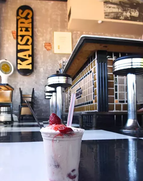 Strawberry Ice Cream Soda, on the floor at Kaiser's. mh