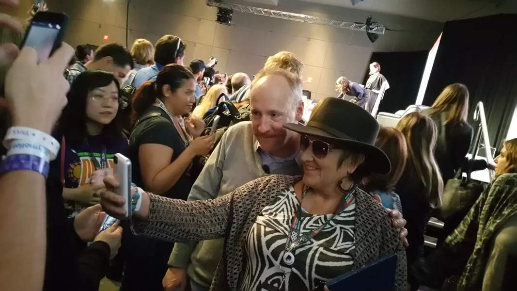 Matt Walsh, who plays press secretary Mike McClintock on VEEP, poses for a picture with a fan at SXSW. - BEN FELDER