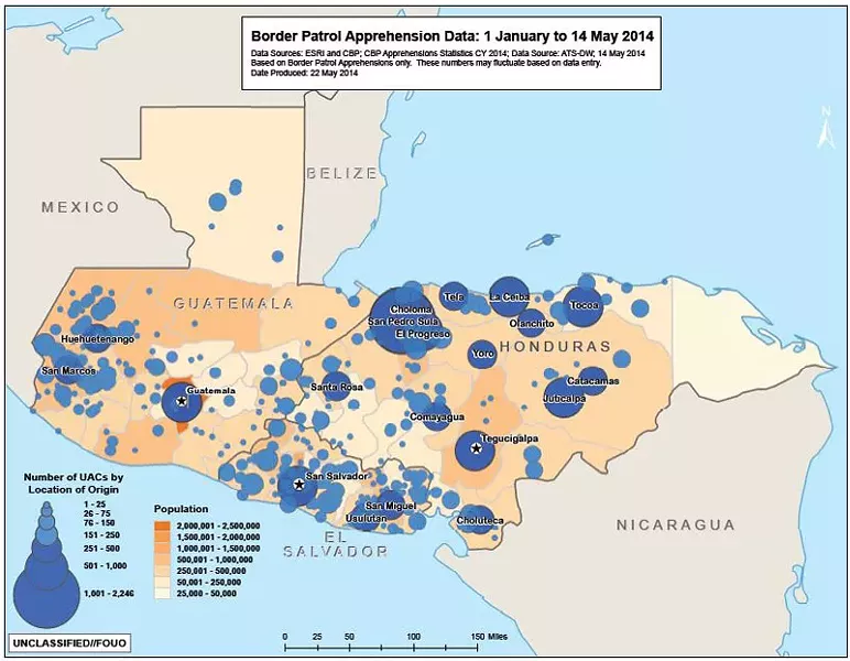 This map shows the origin for thousands of unaccompanied minors that are entering the United States. - PROVIDED/PEW RESEARCH