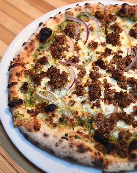 Italian sausage pizza at Pizzeria Gusto, available on Sundays, in Oklahoma City, 1-11-16. - MARK HANCOCK