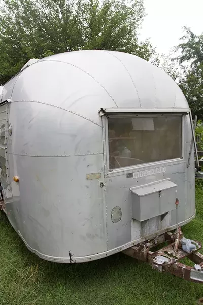 Shot 6/16/2015 Shawnee, newly owners of a Vintage airstream Vanessa Morrisan and Bruce Waight is being renovated to soon serve haircuts to the community.