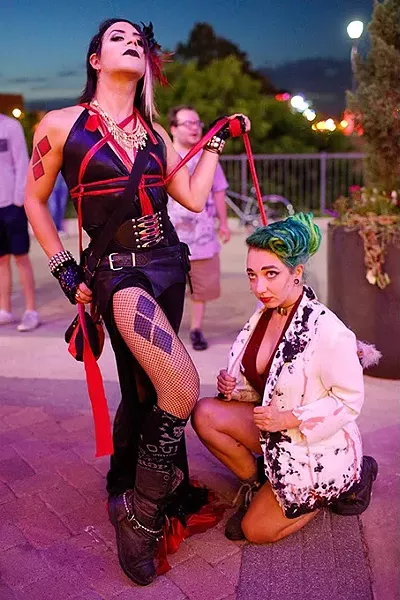 Chainsaw Mascara and S.Lash before the showing of Grapple Habit: Oklahoma City's Addiction to B.L.O.W. during the DeadCENTER Film Festival at Harkins Theatre in Oklahoma City, Thursday, June 11, 2015. - GARETT FISBECK