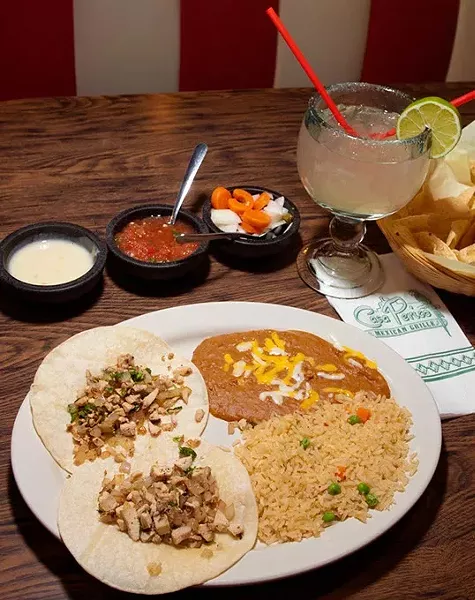 Chicken Tacos plate with a Margarita, at Casa Perico Mexican Grill, 4521 NW 63rd. mh