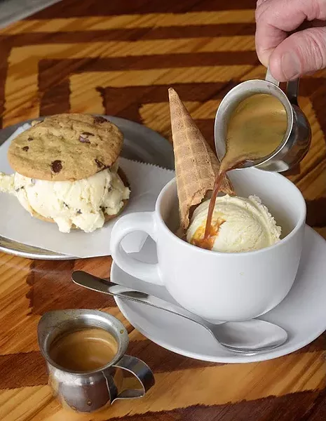 Affogato and ice cream sandwich at Vacca Territory Creamery & Coffeehouse in Yukon, Tuesday, Aug. 1, 2017. - GARETT FISBECK