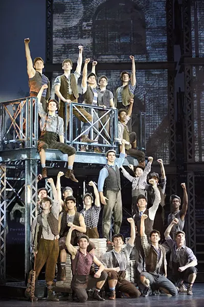Newsies, a Disney Theatrical Production under the direction of Thomas Schumacher presents Newsies, music by Alan Menken, lyrics by Jack Feldman, book by Harvey Fierstein, starring Joey Barreiro (Jack Kelly), Steve Blanchard (Joseph Pulitzer), Morgan Keene (Katherine Plumber), Aisha de Haas (Medda Larkin), Stephen Michael Langton (Davey), Zachary Sayle (Crutchie), John Pitera or Ethan Steiner (Les) under the direction of Jeff Calhoun, choreographed by Christopher Gattelli, North American Tour - DEEN VAN MEER