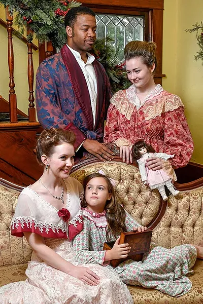 From Front Left; Kylie Groom as Esther Smith, Gabrielle Alspaugh as Tootie Smith, Micheal Andreus as Mr. Alonso Smith, and Karlin Smith as Mrs. Anna Smith. Meet Me in St. Louis. UCO Photo by Lauren Bieri - LAUREN BIERI