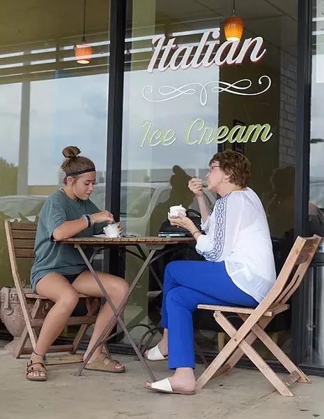 KK Davis and Sherry McKown eat gelato at Il Dolce Gelato in Norman, Monday, July 31, 2017. - GARETT FISBECK