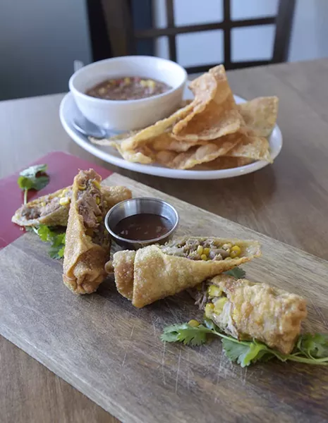 Carnitas egg rolls, mango salsa with season wonton chips at El Toro Chino in Norman, Tuesday, Dec. 27, 2016. - GARETT FISBECK