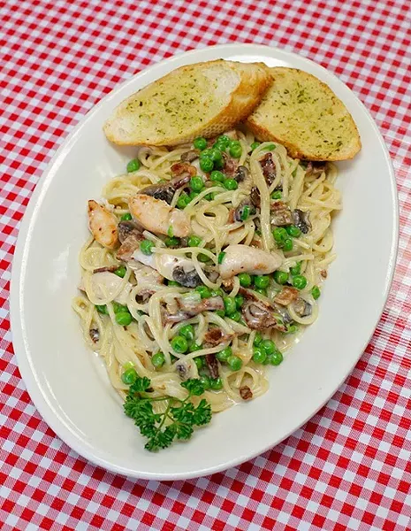 Grilled Chicken alla Carbonara at Amada's in Bethany, Thursday, March 30, 2017. - GARETT FISBECK