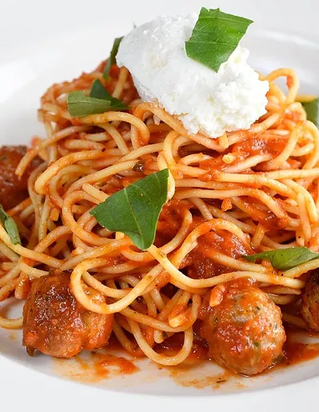 ?Spaghetti polpettine at Patrono, Tuesday, May 17, 2016. - GARETT FISBECK