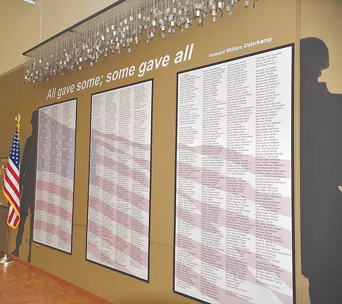 The names of Oklahomans who died during the Vietnam War are listed outside the entrance to the Welcome Home exhibit. | Photo Jacob Threadgill