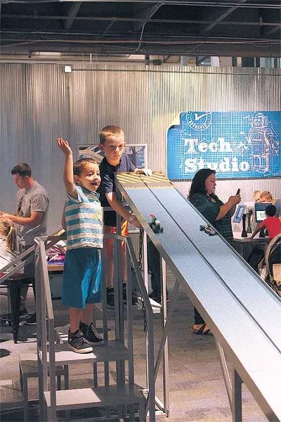The raceway lets visitors test their new Lego vehicles in the Kid Inventor exhibit at Science Museum Oklahoma. | Photo Science Museum Oklahoma / Provided