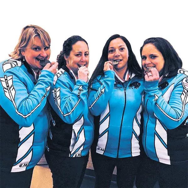 Members of the Oklahoma Curling Club celebrate a first place finish at the 2017 Arena Curling National Championship. | Photo provided