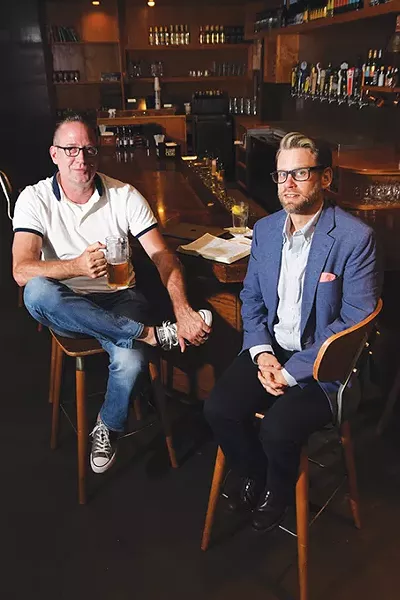 Doug Serven and Bobby Griffith of CityPres spend much of their time meeting the public in coffee shops and bars near the church’s Midtown location. - MARK HANCOCK