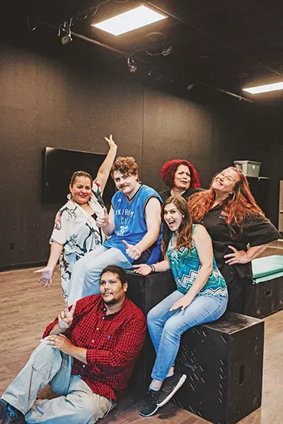 clockwise from bottom Johnlee Lookingglass, Summer Morgan, Cody Tabor, Tiffany Tuggle, Carolyn Dunn and Misty Red Elk take a break from rehearsing for Neechie-Itas, the featured play at Oklahoma Indigenous Theatre Company’s 2019 Native American New Play Festival. - ALEXA ACE