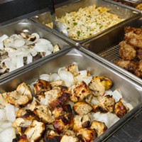Grilled chicken and onions at Capers Mediterranean Buffet
