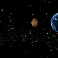 Planets appear in this rendering of outer space.