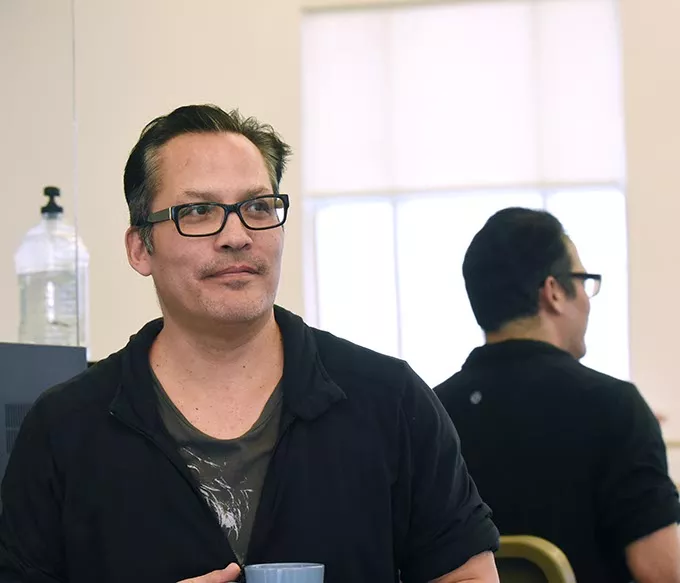 Jock Soto pauses while working with Level 4 students in Jeremy Linberg's class at OU School of Dance on 3-02-15. mh