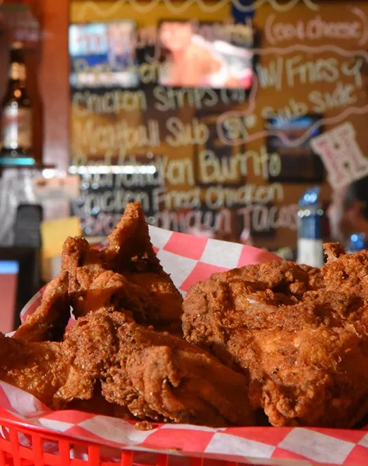 The 8 Piece Coaches chicken basket, and lots TVs, at Half Time Sports Grill in far southwest OKC, 2-10-16. - MARK HANCOCK