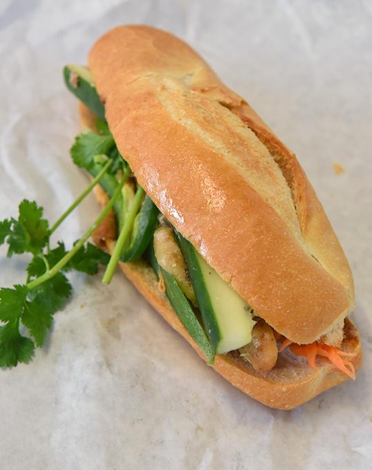 The grilled chichen on bahn mi bread at Quoc Bao Bakery, 10-5-15. - MARK HANCOCK