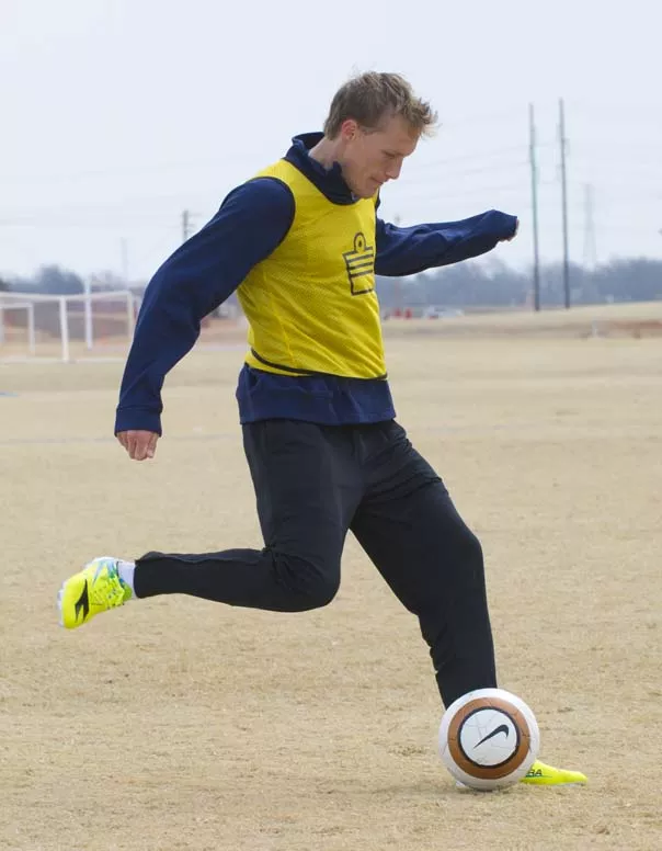 Energy Soccer player Steven Perry during a pre-season practice. His jersey is one of many up for auction. (Shannon Cornman / File)