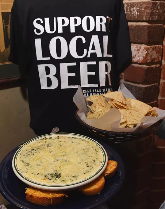 Chips, Spinach dip and "Support your local Beer" Tee-Shirt, all available at Belle Isle Brewery, 9-11-15. - MARK HANCOCK
