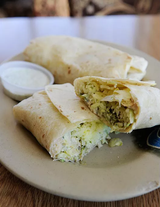 Falafel Burrito at Couscous Cafe in Oklahoma City, Wednesday, March 11, 2015. - GARETT FISBECK