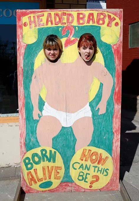 Skating Polly, aka Peyton Bighorse and Kelli Mayo, goof around in the Plaza District during a recent visit to their home state and an interview with Oklahoma Gazette. (Garett Fisbeck)
