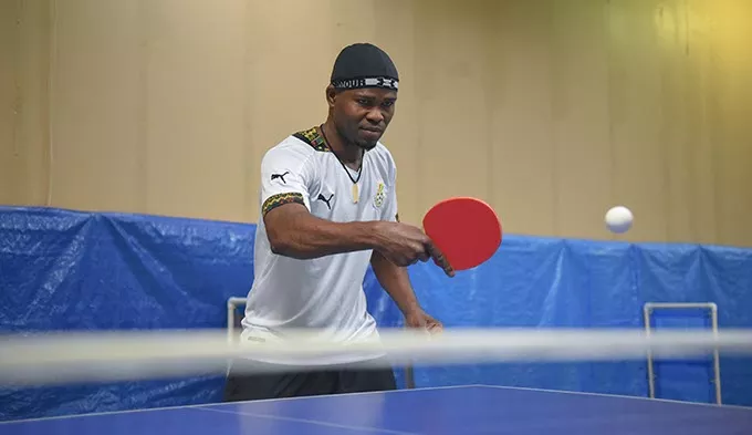 Winfred Addy from Ghana, at the OKC Table Tennis Club, locatied in Plaza Major at the Crossroads Mall. mh