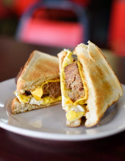 Meatloaf breakfast sandwich at Grill on the Hill, Wednesday, March 9, 2016. - GARETT FISBECK
